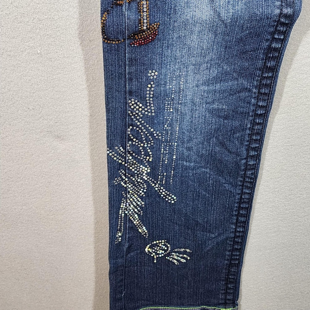 Vintage MisKeen Jeans Womens 5 Embellished Rhinestone Sword Bootcut Stretch - Picture 13 of 14
